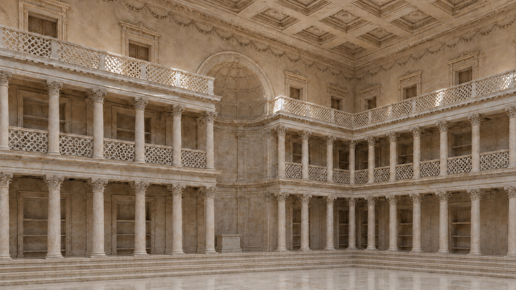 AI-reconstructed interior of the Library of Celsus