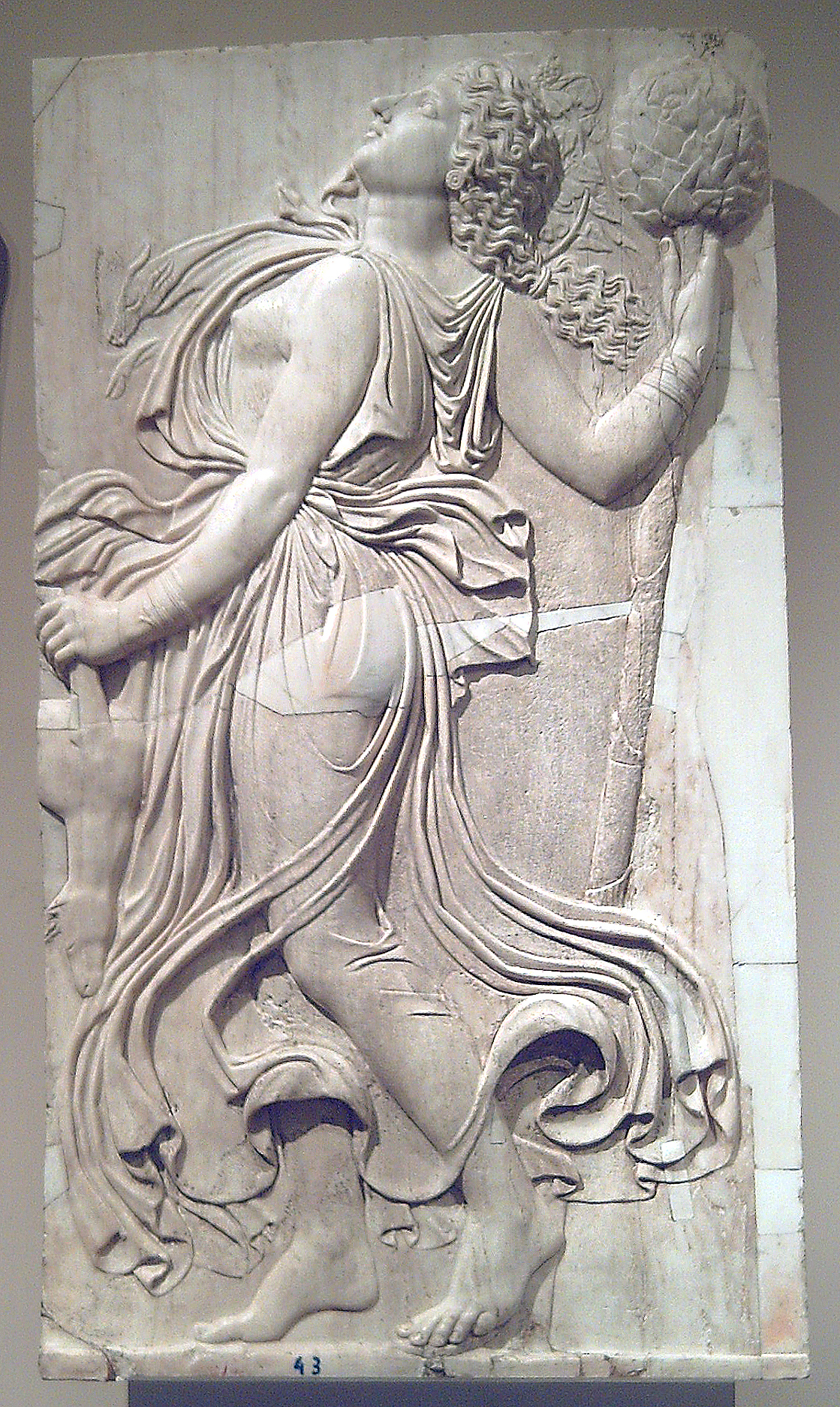 Roman relief of a Maenad wearing a nebris fawn-skin over one bare shoulder, Museo del Prado