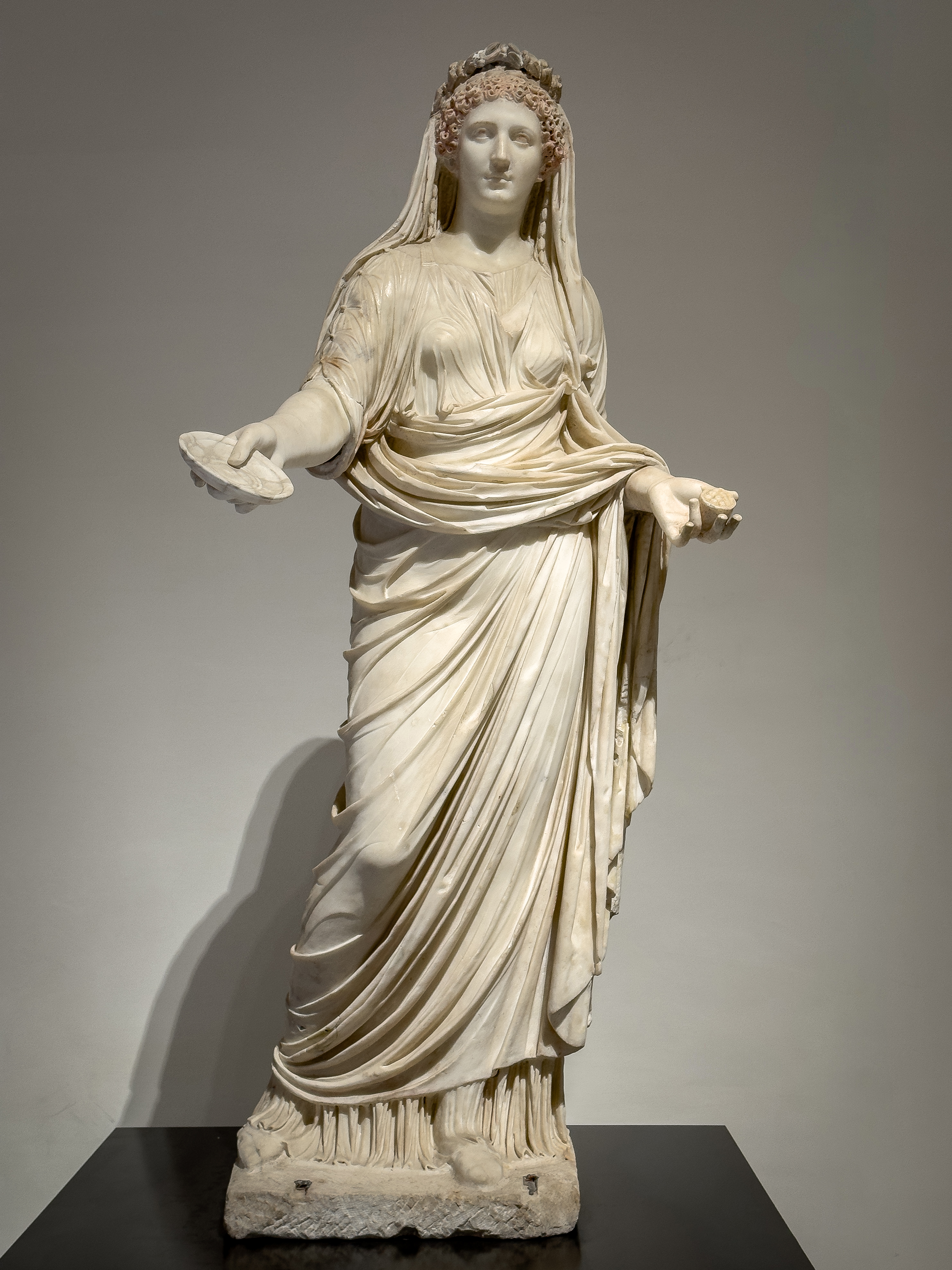 Roman statue of a priestess, possibly Livia, wearing a stola and palla, from Pompeii