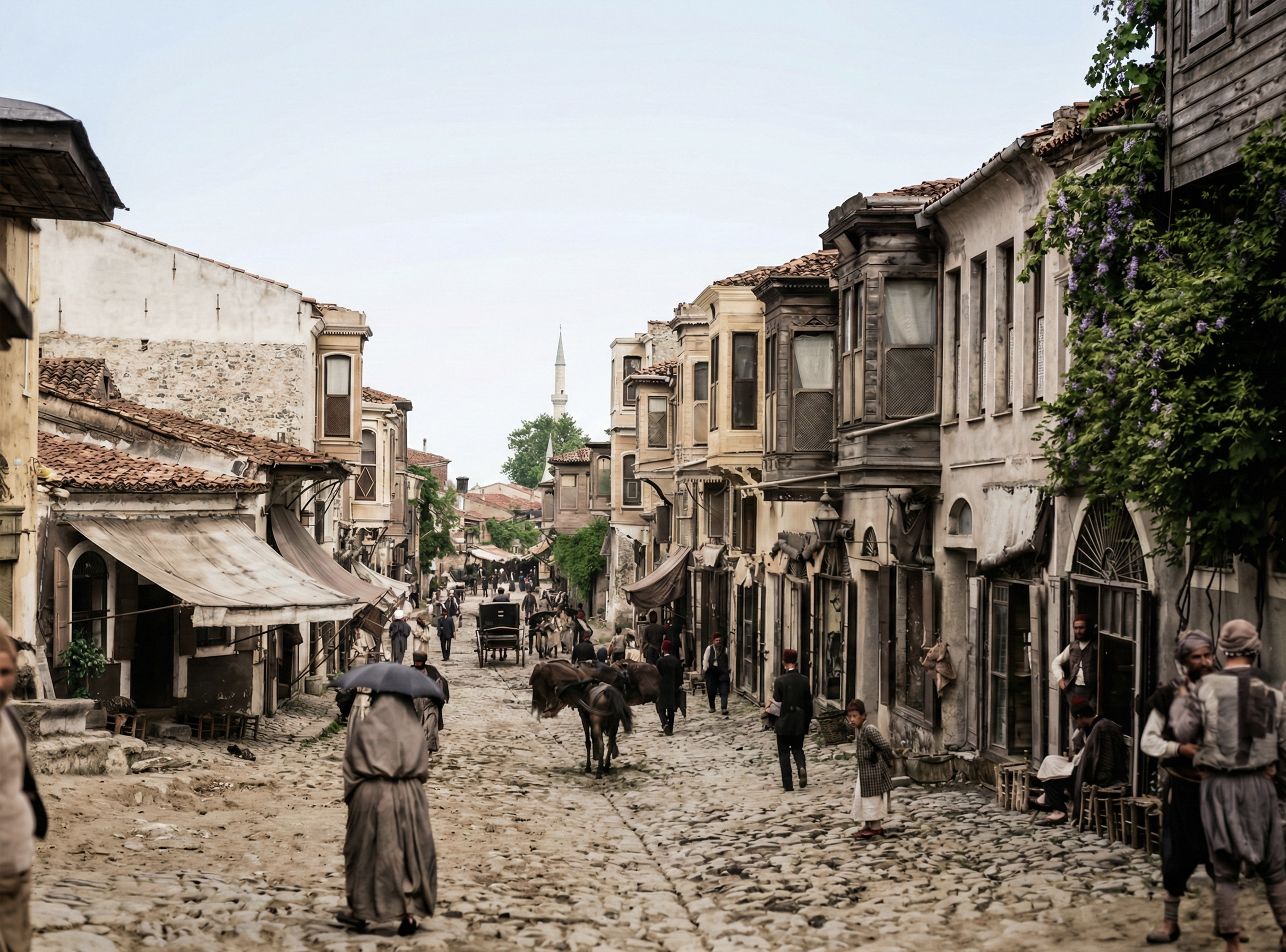 AI-restored, colorized version of the street