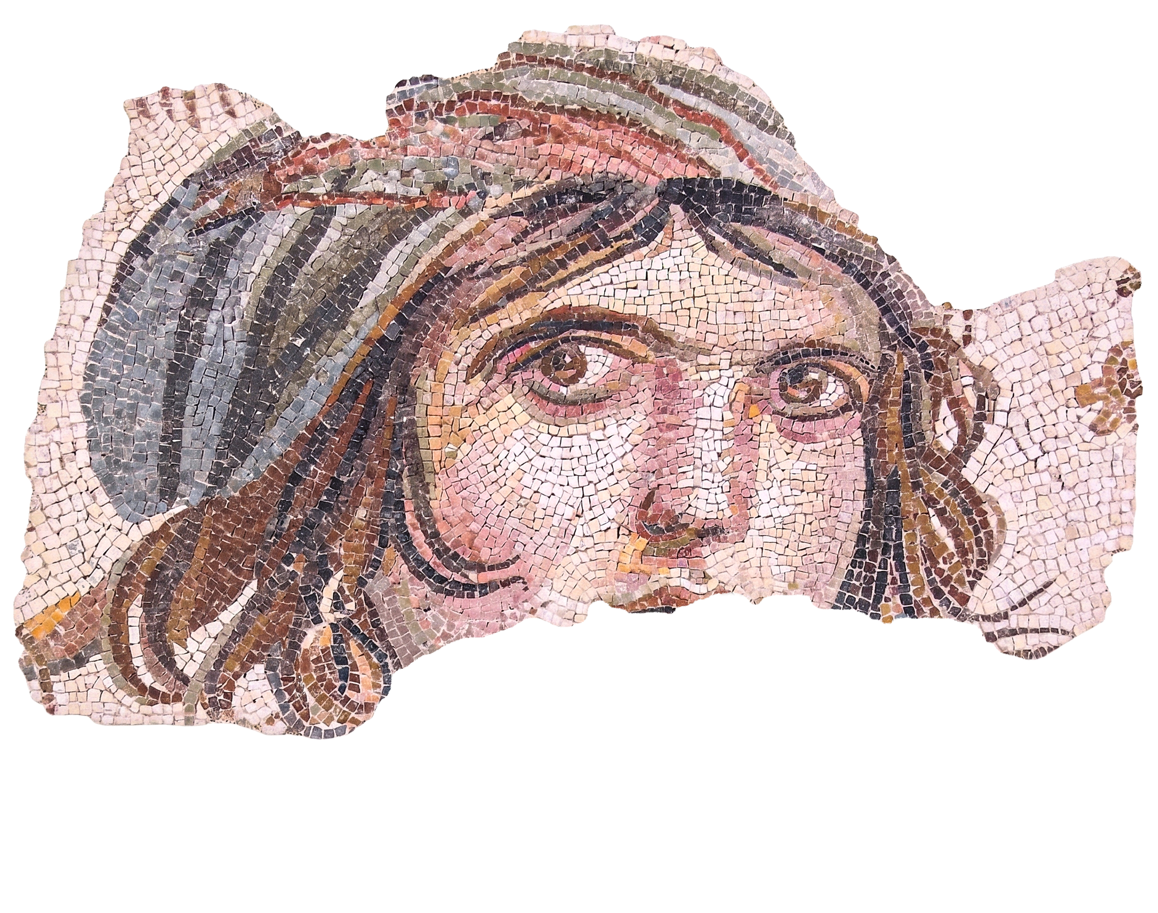 Excavated Zeugma mosaic fragment, surviving only from the eyes up